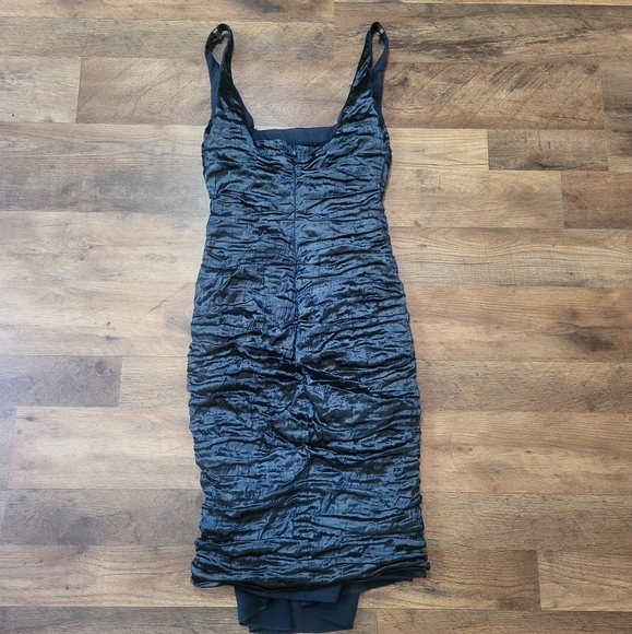 Nicole Miller Collection Ruched Drape Jewel Navy Metalic Dress Size 8 - Picture 9 of 10